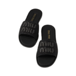 Miu Miu Raffia Slide Sandals Black - Image 4