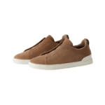 Zegna Grey Mélange Suede Triple Stitch Beige Suede - Image 3