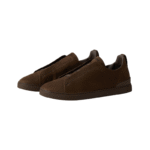 Zegna Grey Mélange Suede Triple Stitch Dark Brown - Image 3